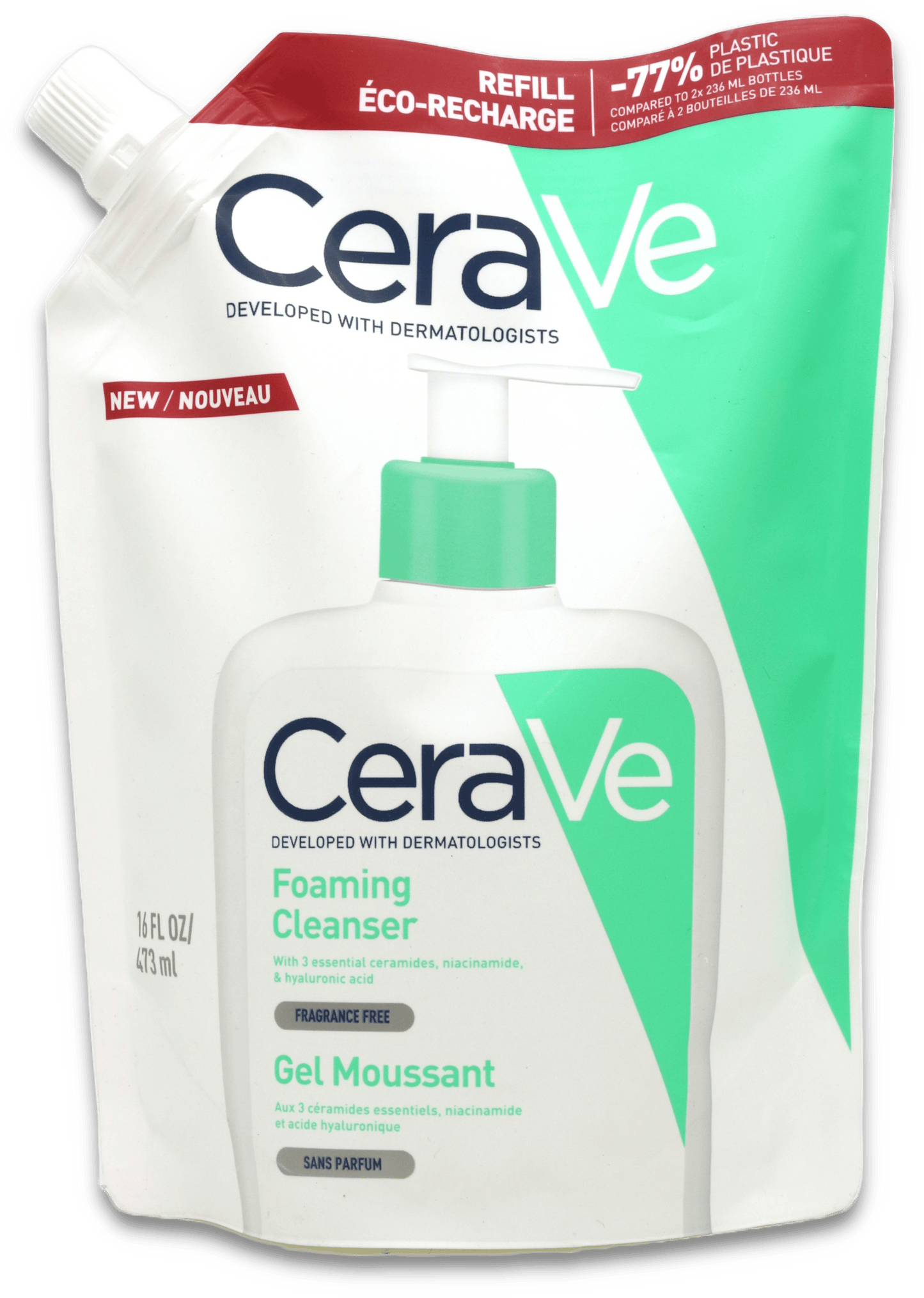 CeraVe Foaming Cleanser Refill 473ml — Refill Pouch for CeraVe Foaming Cleanser