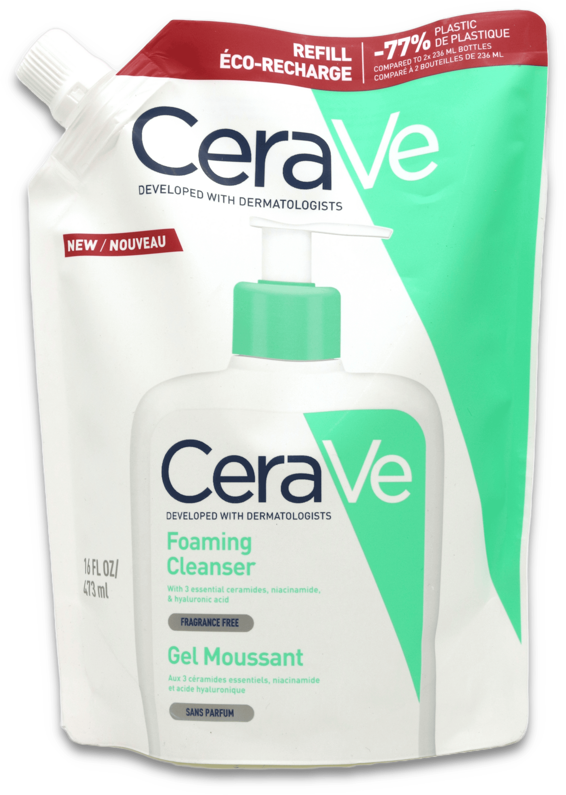 CeraVe Foaming Cleanser Refill 473ml — Refill Pouch for CeraVe Foaming Cleanser