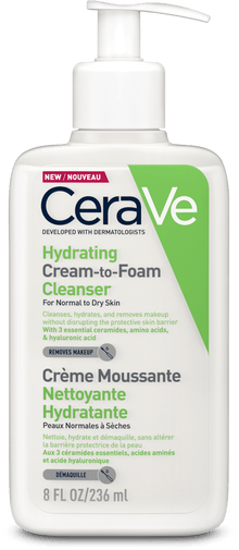 CeraVe Hydrating Cream-to-Foam Cleanser 236ml — Cream-to-Foam Face Wash for Normal to Dry Skin